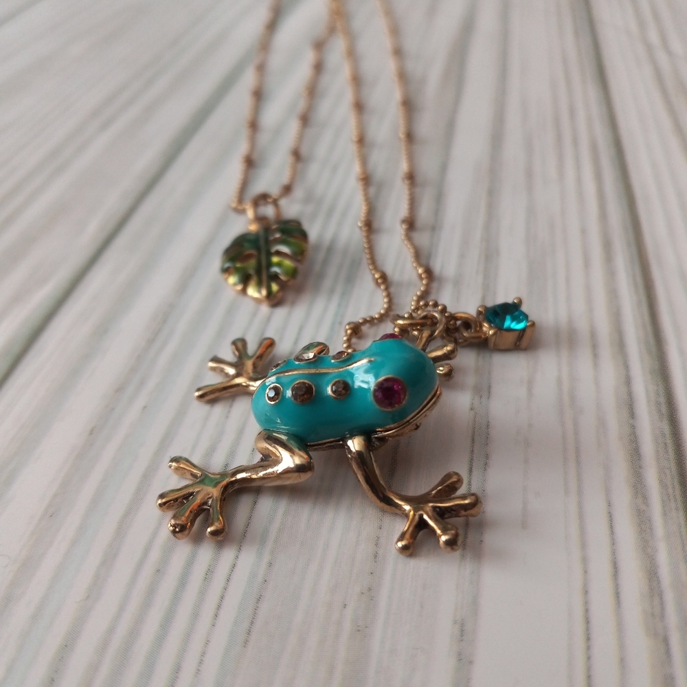 Betsey Johnson Rainforest Frog Double Chain Necklace - Picture 5 of 9